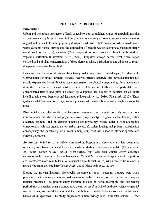 First page of Chapter 1 of a generated final year project, with an Introduction heading and in-text citations.
